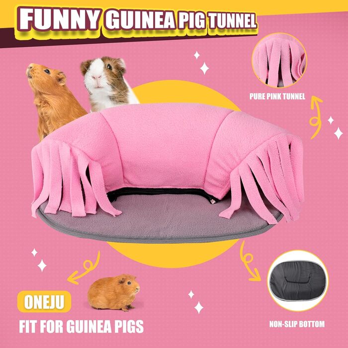 Туннель для морських свинок ONEJU, 2-сторонній, для гри, миючий, з блискавкою, рожевий та сірий