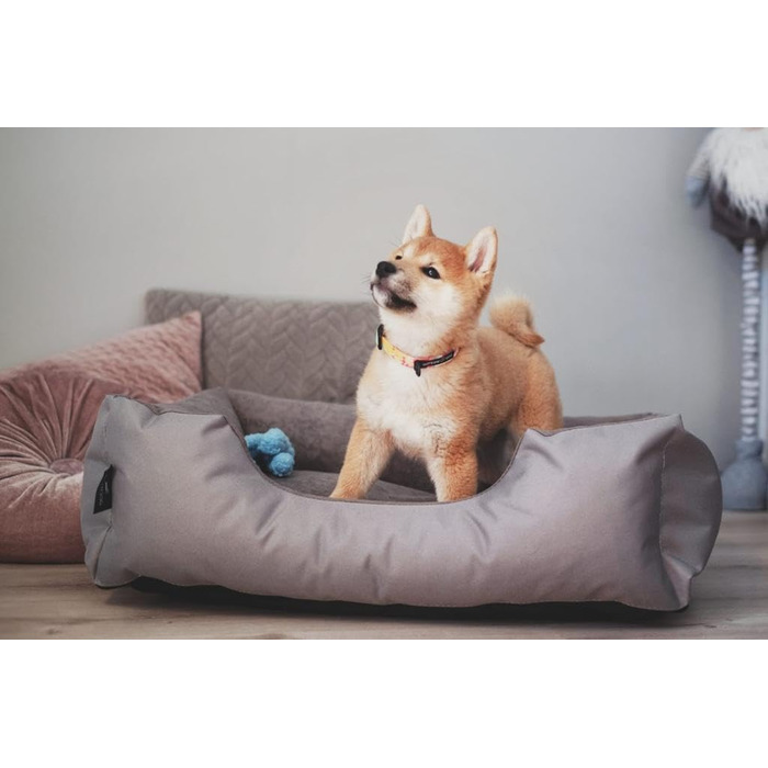 Ліжко для собак BedDog Teddy XL, сіро-сіре, з бортиками, з кордури та мікрофібри, для дому і вулиці, квадратне, знімний чохол