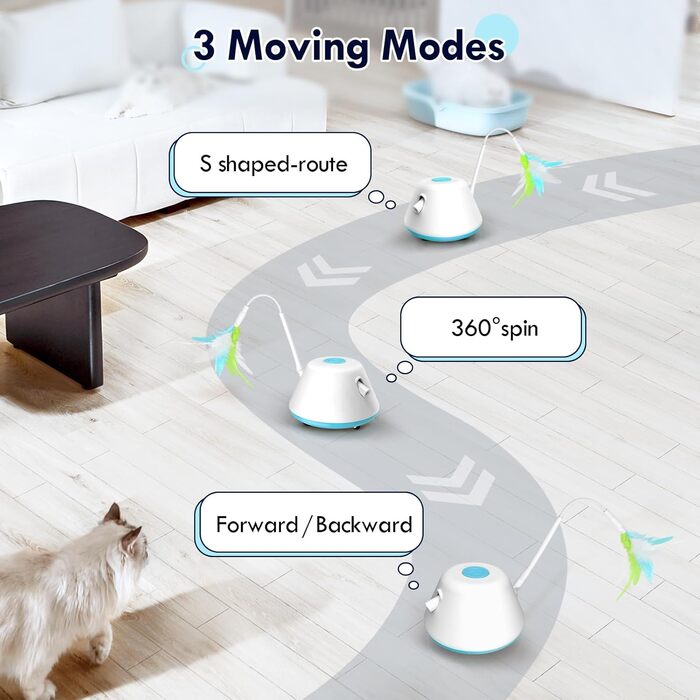 Інтерактивна іграшка для котів TGFIX 3 в 1 – електрична, з колесами та лазером, розвиваюча іграшка для котів, ухиляється від перешкод, стимулює рух, з 3 запасними пружинами та USB-зарядкою (Blue)