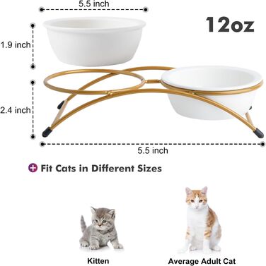 Набір мисок для котів ZONEYILA, 340 мл, керамічні миски для корму та води, підняті на металевій підставці, для котів та маленьких собак, проти блювоти, придатні для миття в посудомийній машині