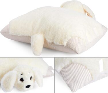 М'яка іграшка-подушка BRUBAKER для дітей - собака 2 в 1, 40 x 30 см. Зручна подушка-собака з кріпленням на липучці, іграшка-собака з тканини, білий колір.