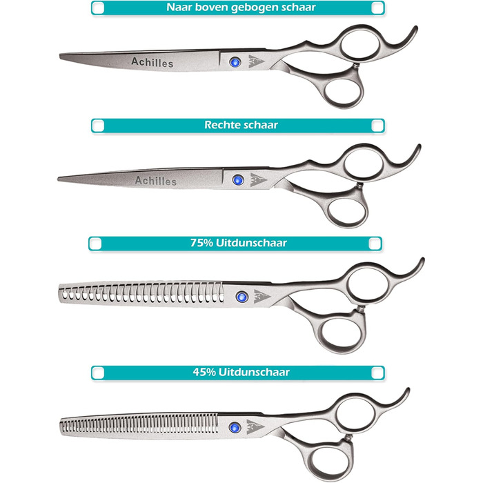 Набір професійних ножиць для грумінгу собак Achilles – 17,8 см, для догляду за шерстю