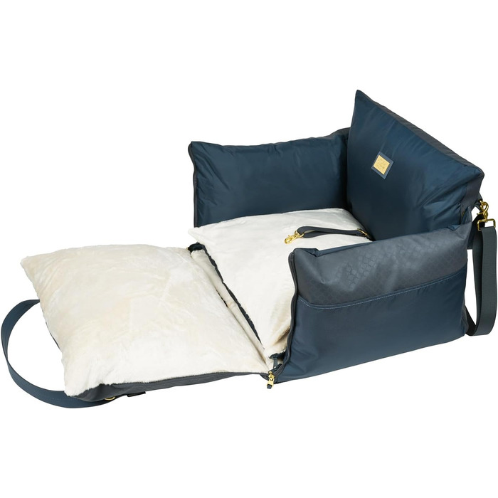 Еліанн | Дизайнерський автокрісло для собак | Навігатор, синій | Міцне | Дизайнерський бренд | Для собак маленьких та середніх порід | Підвищене автокрісло для собак