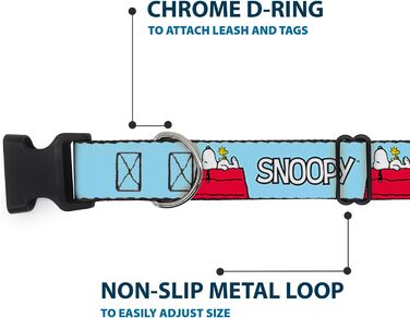 Нашийник для собак Peanuts Snoopy та Woodstock з блакитною пластиковою пряжкою, 17.8-21.6 см, ширина 1.3 см