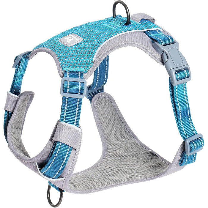 Шлейка для собак Huntboo Anti-Zug, для малих, середніх та великих собак, не тягне, світловідбиваюча, з 2 карабінами, регульована, для тренувань та бігу (M, синій)