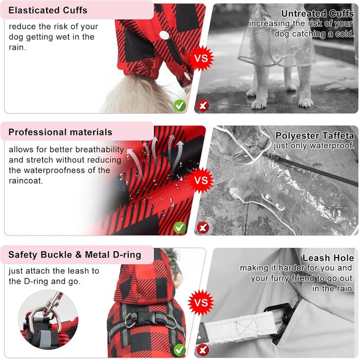 Водонепроникний дощовик для собак BeautyZoo з капюшоном та інтегрованим шлейкою. Підходить для малих, середніх та великих собак, хлопчиків та дівчаток. Розмір S (Back 13.2', Chest 18.5', Neck 13.9'), колір Buffalo Red