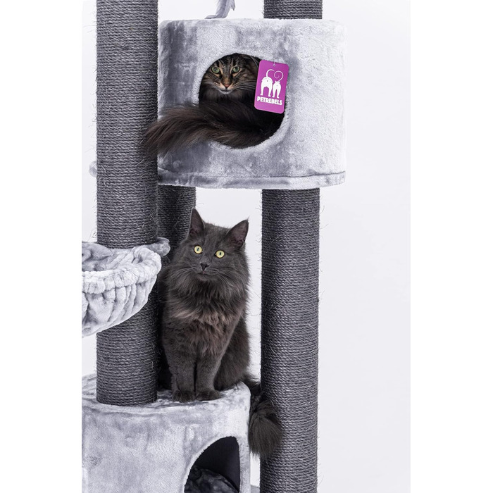 Дряпка для котів Petrebels Charlotte 180 см, преміум-якість, з гамаком, товсті стовпи Ø12 см, сіра