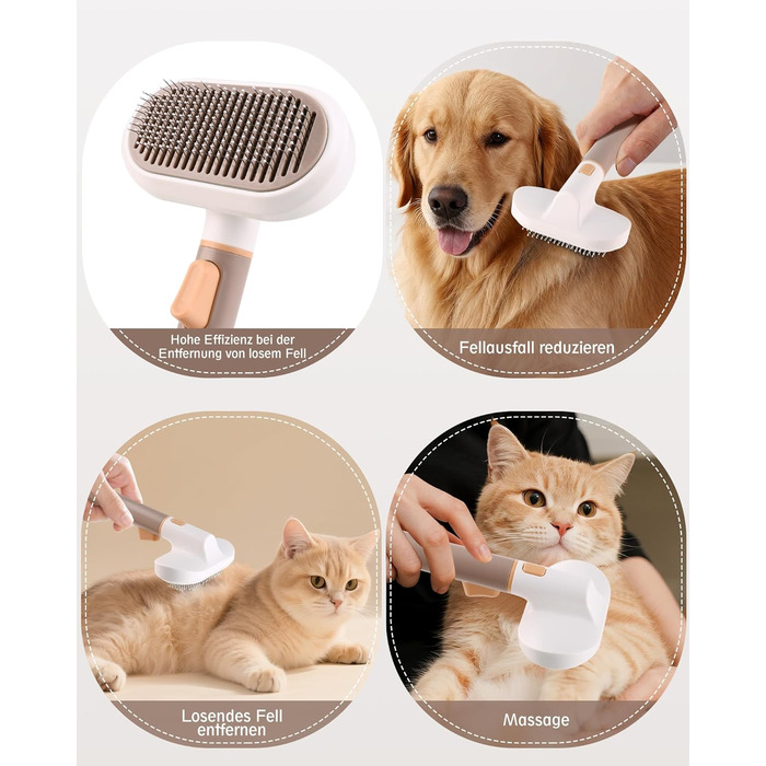 Універсальна щітка для котів та собак з довгим хутром, самоочисна, з нержавіючої сталі, для видалення шерсті та розплутування, з масажними щетинками, зняття шерсті одним натисканням
