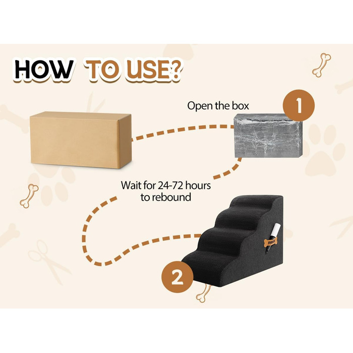 Сходинка для собак та котів Romrol – 4 сходинки, чорний колір, з неслизьким покриттям, з Memory Foam, для захисту суглобів