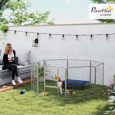 PawHut Вольєр для цуценят з 8 панелей, вольєр для собак на відкритому повітрі, захисний тент, 100 см, для собак, котів, цуценят