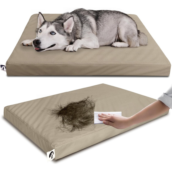 М'яке ортопедичне ліжко для собак середніх порід, коричневе, з антиковзким покриттям, з штучної шкіри, миється, розмір 83 x 55 x 7 см