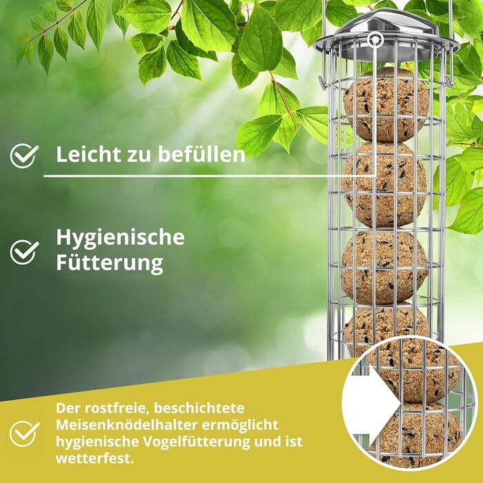 Підставка для синичників Wildtier Herz з нержавіючої сталі - годівниця для 4 синичників, стійка до погодних умов та довговічна, гігієнічна годівниця для цілорічного годування птахів - 38x10 см, срібна