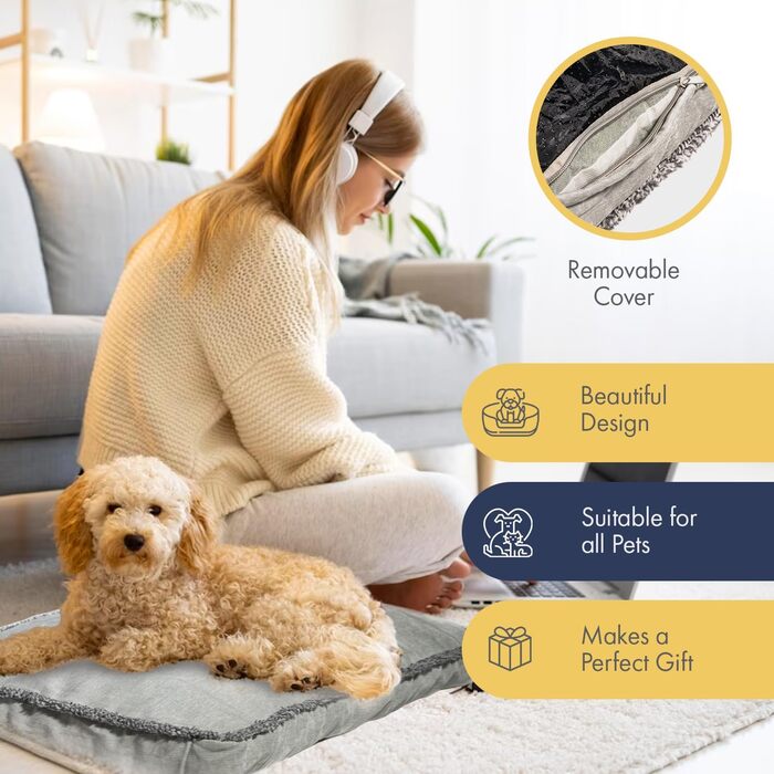 Крісло-ліжко для собак Маленьке, ультрам'яке, плюшеве, тепле. Зручна та затишна лежанка для домашніх тварин. Легка у догляді, знімний чохол, сірий колір (71 x 48 x 8 см)