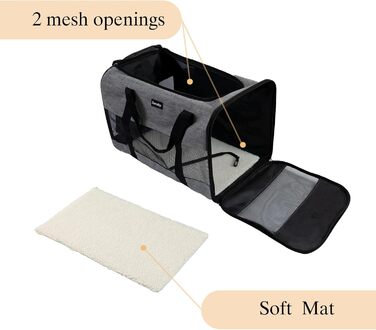 Транспортна сумка для котів та собак, дихаюча та складана, з регульованим плечовим ременем, знімний плюшевий матрац (Сірий, L)
