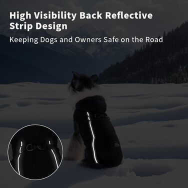 Теплий зимовий одяг для собак: курка з начосом, світловідбиваючими смугами та двома D-кільцями. Розмір M, чорний колір.