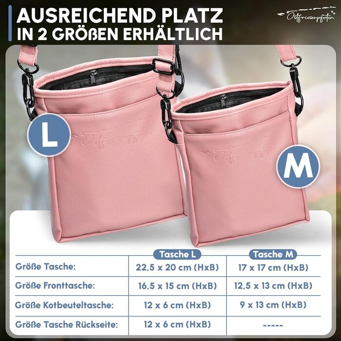 Футляр для ласощів для собак Ostfriesenpfoten® 'Frieda' з високоякісної штучної шкіри, пудрово-рожевий, розмір L, з магнітною застібкою EasyOpen, сумка для ласощів для собак, рожевий, L