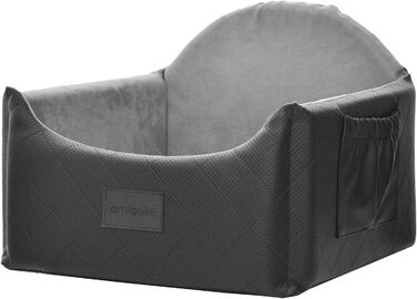 Автоматичний автокрісло для собак 2в1 | Універсальне миюче автокрісло для заднього та переднього сидіння | Лежанка для собак та котів | Чорний колір | Штучна шкіра, пухнастий плюш | 48 x 48 см