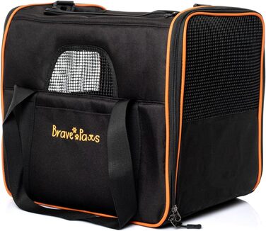 Транспортна сумка для котів та собак Brave Paws, міцна сітка, зручна, дихаюча, з безпечними застібками та складною мискою (чорна)