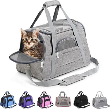 Транспортна переноска для собак та котів, складна, з м'якою підстилкою (сіра)