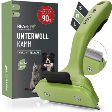 Гребінець для підшерстка ReaVET для собак та котів з короткою шерстю, середніх порід | Видаляє підшерсток, доглядає за верхнім шаром | з кнопкою самоочищення | ідеальний для сезонного линяння