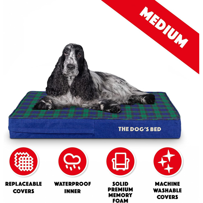 Ортопедичне ліжко для собак, велике, з штучного хутра, 101 x 64 x 10 см, вологостійке, з піною з пам'яті (Mittel (4' глибина), Чорний в клітинку Тартan)