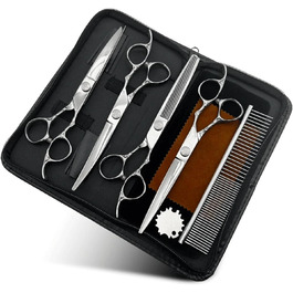 Професійна ножиця для грумінгу собак 7,5 дюймів: набір ножиць для догляду за собаками (вигнуті, прямі, розріджувальні)