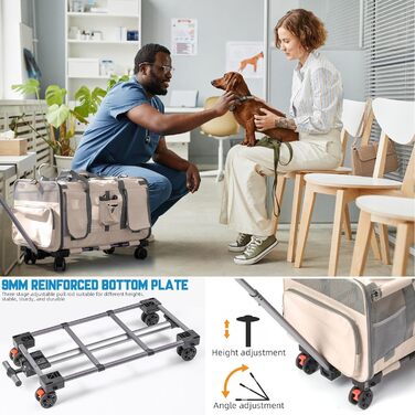 Переноска для котів велика, для 2 котів, складна, на колесах, знімні відділи, з іграшкою-пір'ям та ремінком, бежева