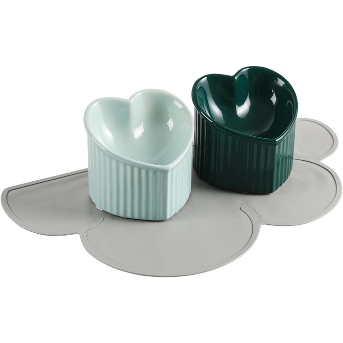 Набір мисок для котів Katzennapf Set: підняті миски, кераміка, проти ковзання, набір з 2 шт., зелений & темно-зелений