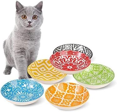 Набори мисок для котів з кераміки Katzennäpfe - 6 шт. Миски для корму котів, широкі та плоскі, місткістю 250 мл, білий колір, стиль мінімалізм, безпечні для мікрохвильовки та мийки