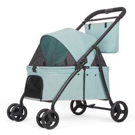 Дитяча коляска для собак з 4 міцними колесами, складна, з регульованою ручкою, подвійна місткість, вагон-переноска з передніми дверцятами, для маленьких собак (Блакитно-зелений)
