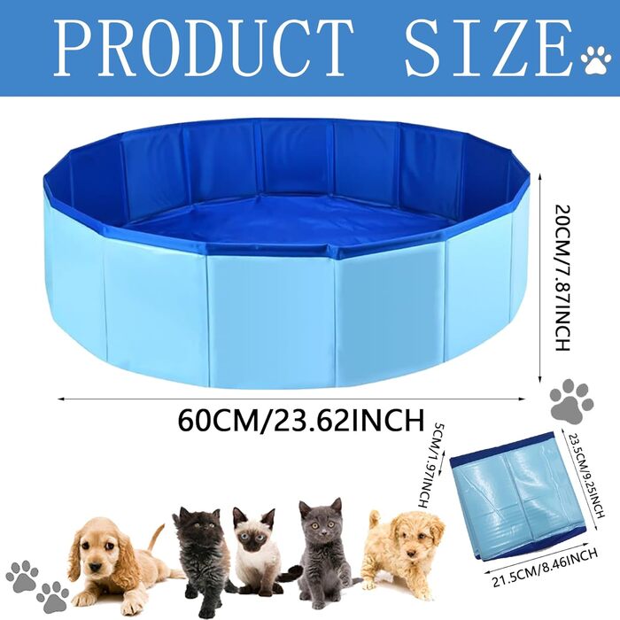 Надувний басейн для собак та котів, 60x20 см, PVC, портативний, блакитний