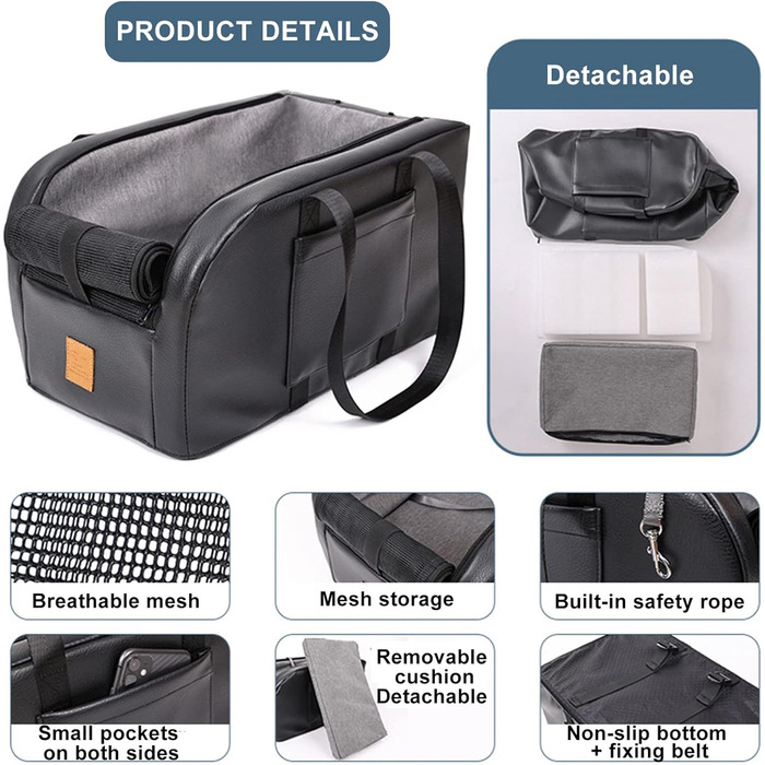 Підвищення для собак та котів на авто-підлокітнику, крісло для собак у середній консолі авто, чорне