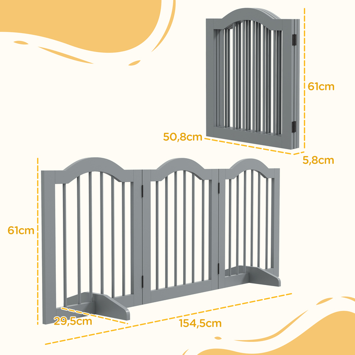 PawHut Barrier Dog 3 частини, 154,5 x 61 см складні ворота для собак з дверима, дверний щиток з 2 опорними ніжками, окремо стоячі сходові ворота для кухні, передпокою, світло-сірі | Аосом