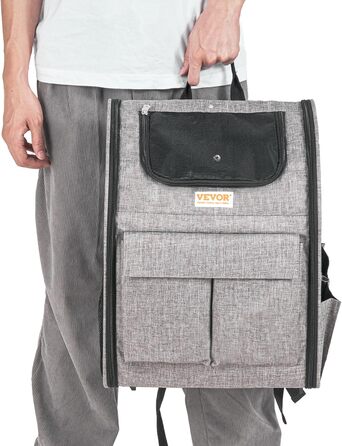 Тролей для собак VEVOR, складний, до 8,1 кг, сірий. Зручний рюкзак-переноска для тварин з 5 кишенями. Ідеально для подорожей та прогулянок