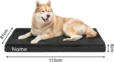 Ортопедичне ліжко для собак Lionto, 112x81x8 см, міцне, з м'яким плюшем, знімний та пральний чохол, водовідштовхувальне, для собак та котів, з нанесенням імені