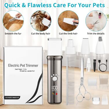 Триммер для собак 4-в-1: машинка для стрижки, ножиці, точилка для кігтів, гребінець. Безшумна, акумуляторна. Підходить для собак та котів.