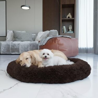 BENNO® Hundebett BALU - Кругле ліжко для собак 70x70x16 см, коричневе, з підстилкою, антиковзаюче, з іграшкою, миється