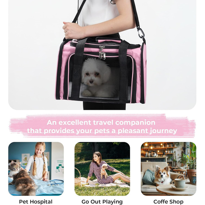 Транспортна переноска для кота та собаки до 5.5 кг, рожева, 40x25x25 см