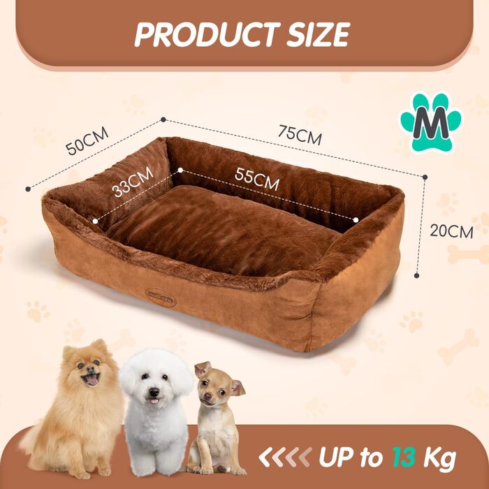 Ортопедичне ліжко для собак Nobleza, XL, 110x75x20 см. М'яке, зручне, з антиковзким покриттям, коричневе