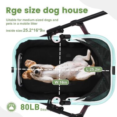 Дитяча коляска для собак з 4 міцними колесами, складна, з регульованою ручкою, подвійна місткість, вагон-переноска з передніми дверцятами, для маленьких собак (Блакитно-зелений)