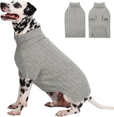 Пуловер для собак CITE TOILE різних розмірів (L, сірий), теплий в'язаний, з коміром-горловиною, для дрібних, середніх та великих собак (такса, бульдог)