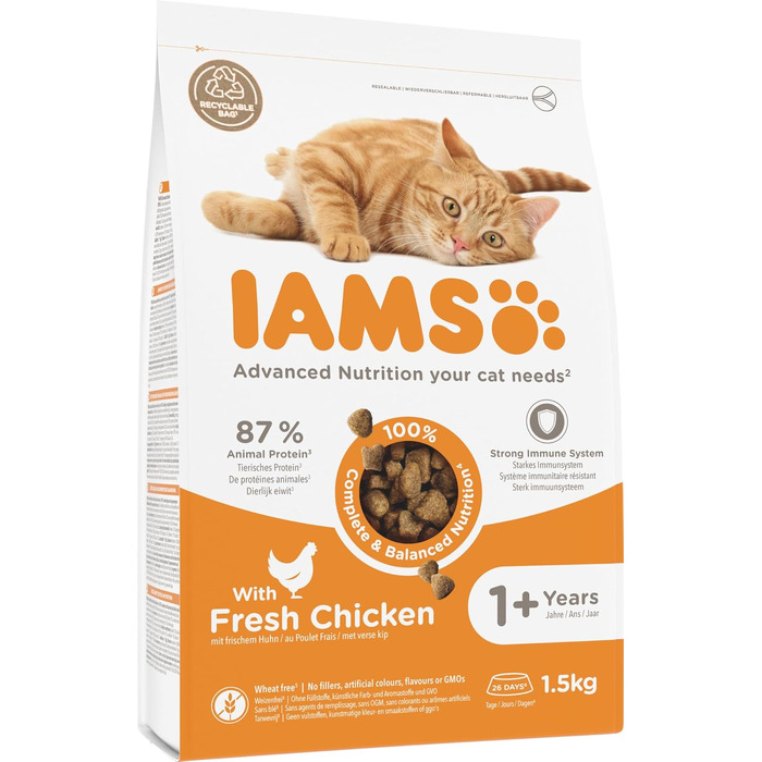Сухий корм для дорослих котів IAMS з куркою (від 1 до 6 років), 10 кг