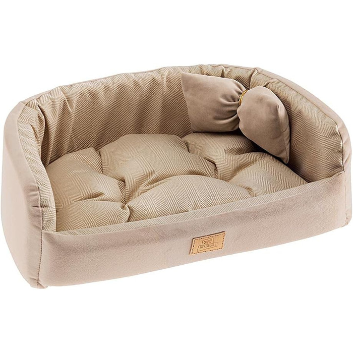 Крісло-ліжко для собак Ferplast Harris, 80x55 см, з подушкою, твід та велюр, бежеве, миється