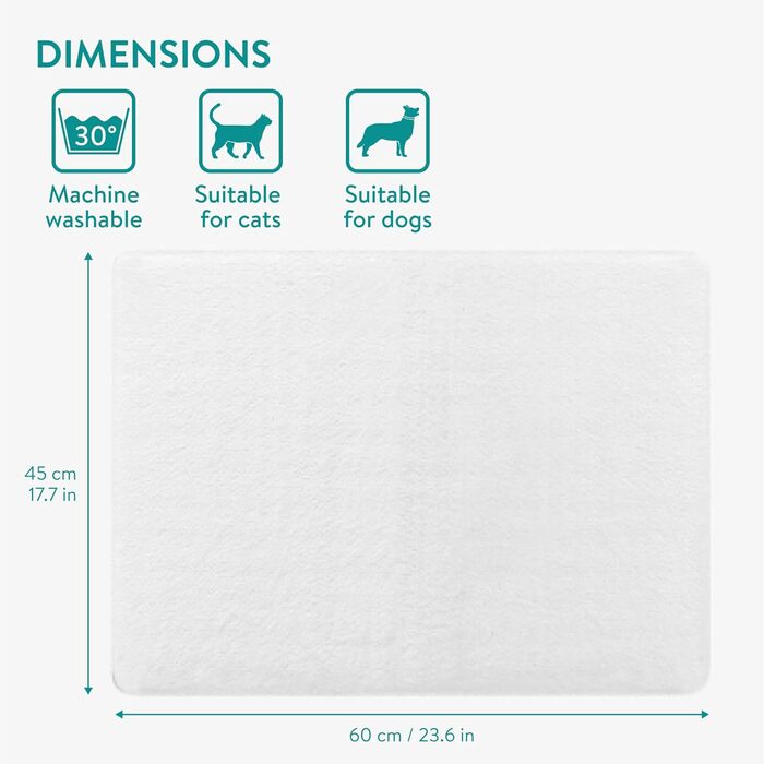 Navaris Тепла ковдра для котів та собак - 60x45x4 см, флатухата, з блискавкою та знімним чохлом - Біла