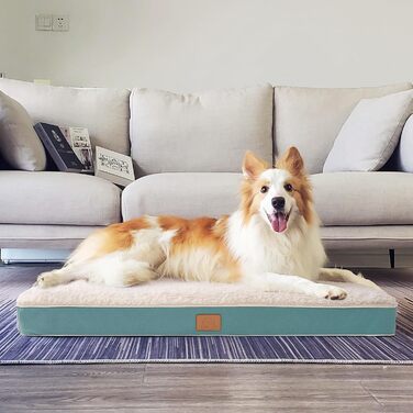 Ортопедичне ліжко для собак середнього розміру Sunheir, водонепроникне, з плюшем, знімний та пральний чохол, протиковзна основа, блакитне, 91x61x76 см