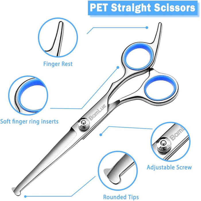 Набір професійних ножиць для грумінгу собак та котів, нержавіюча сталь, для довгого та короткого волосся