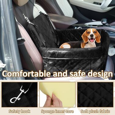 Автокрісло для собак: чорне, 40x40x35 см, для маленьких та середніх порід, з 2 ременями кріплення