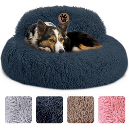 Крісло-лежанка для собак PetJett, середнього розміру, 76,2 см, у вигляді пончика, з неслизьким покриттям та можливістю прання, суперм'яке, пухнасте, кругле, заспокоююче, преміум-комфорт, для собак до L 76 x W 76 x H 20 см, сірий колір