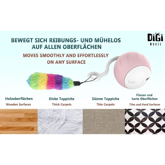 DigiMouse інтерактивна іграшка для котів з голосовою активацією, 4 змінними пір'їнами, котячою м'ятою, електричний котячий м'яч, LED-підсвітка, USB-C