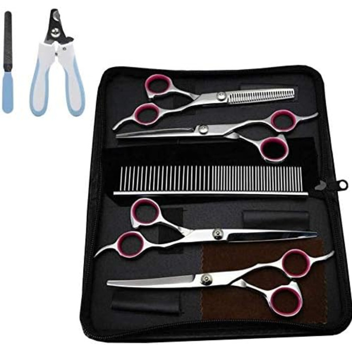 Набір для грумінгу собак та котів: професійні ножиці, тример, щітка, кусачки для нігтів, сталь
